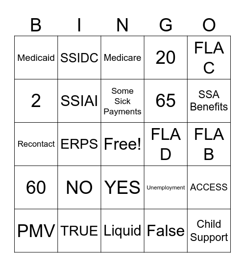 SSA BINGO Card