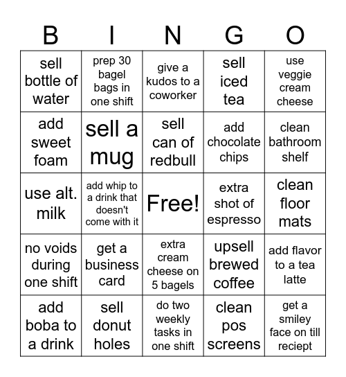 Cashier Bingo Card