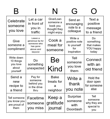 Kindness Bingo Card