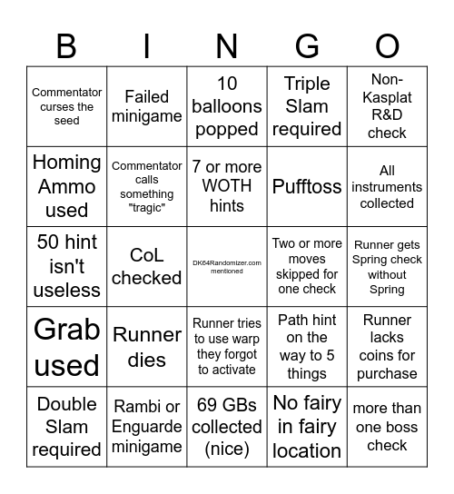 DK64 Randomizer Viewer BINGO Card