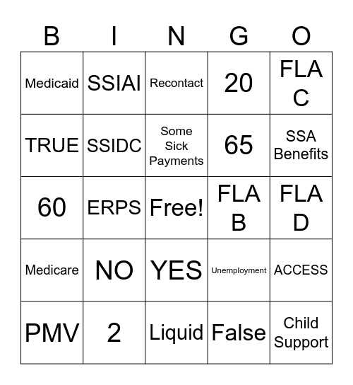 SSA BINGO Card