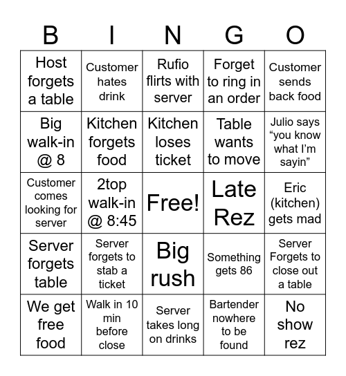 Work Bingo Card