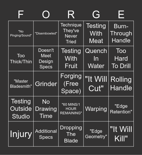 "Forged in Fire" Bingo (v3) Bingo Card