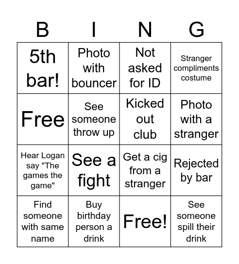 Hope's Birthday Bingo Card