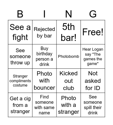 Hope's Birthday Bingo Card