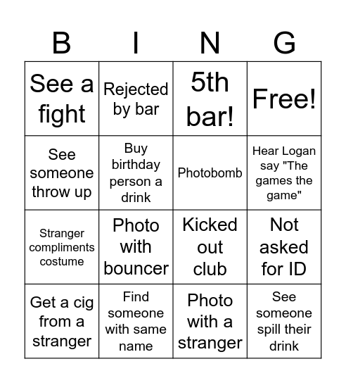 Hope's Birthday Bingo Card