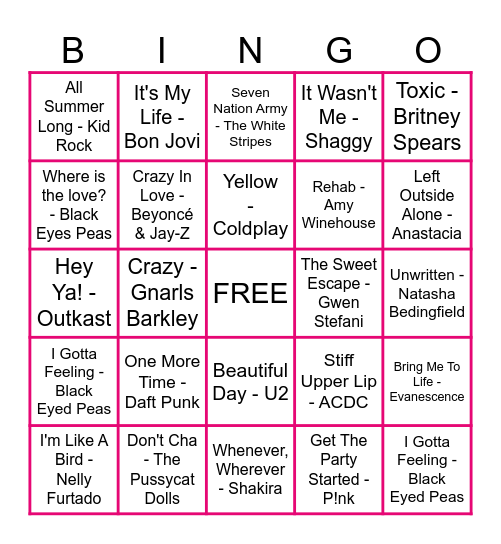 The 00's SF edition Bingo Card