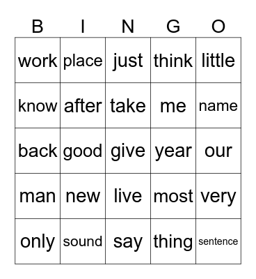 January Sight Words Bingo Card