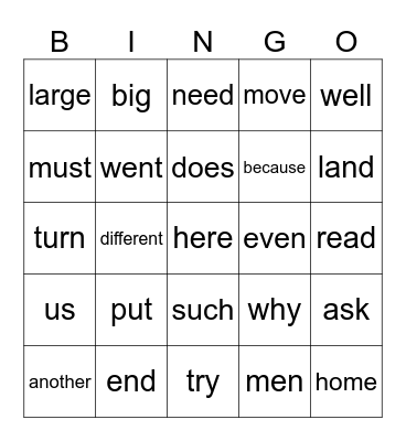 March Sight Words Bingo Card