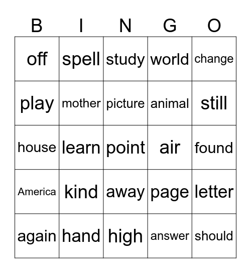 March Sight Words Bingo Card