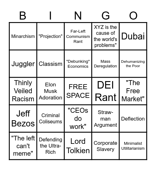 Poot Talking Points Bingo Card