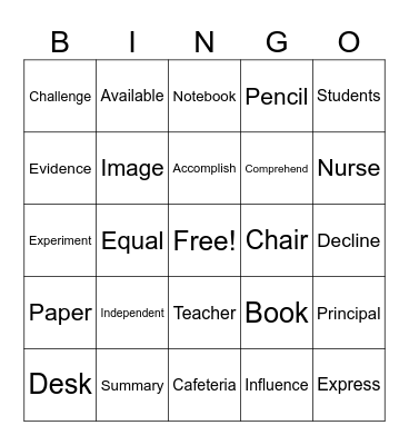 6th Grade Vocabulary Bingo Card