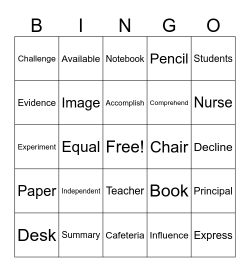 6th Grade Vocabulary Bingo Card