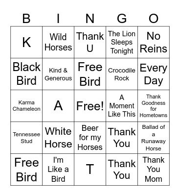 Animals and Thanks Bingo Card