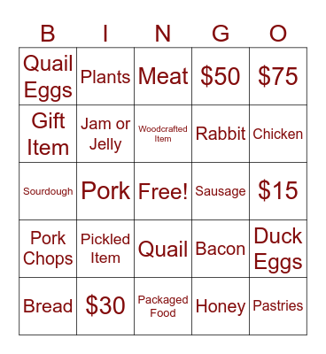 Farmer's Market Bingo Card