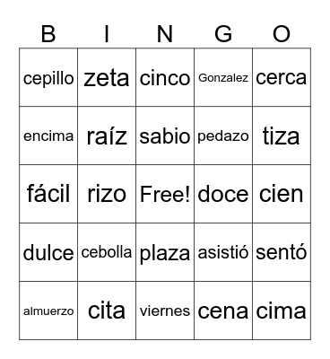 Ortografía U1S2 Bingo Card