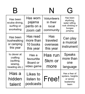 NC Icebreaker Bingo Card