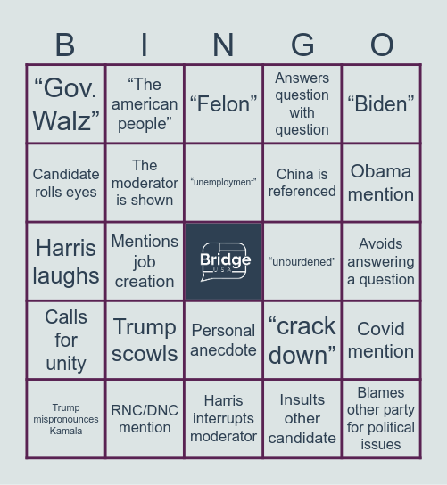 Presidential Debate Bingo Card