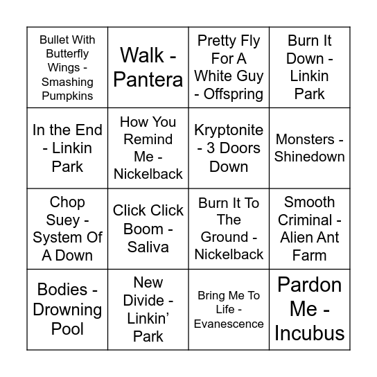 New School Rock... (I Like Linkin Park & you should too) Bingo Card