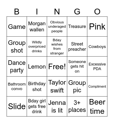 Jenna Bday Bingo Card