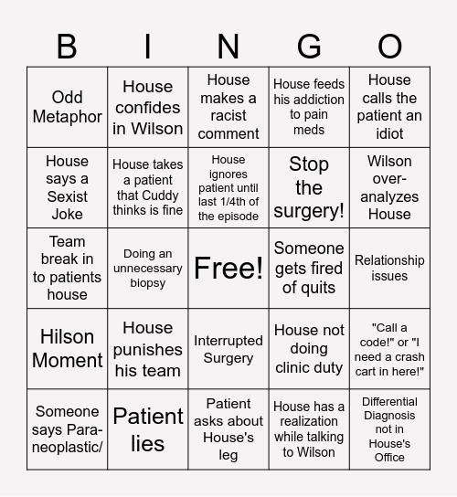 House MD Bingo Card