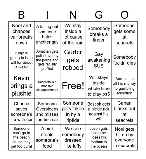 Sam OC Bingo Card