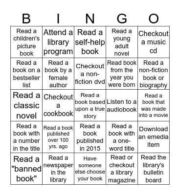Laughlin Library Adult Summer Reading Bingo Card