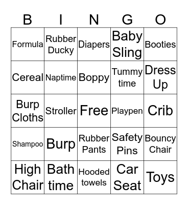 Baby Shower Bingo Card