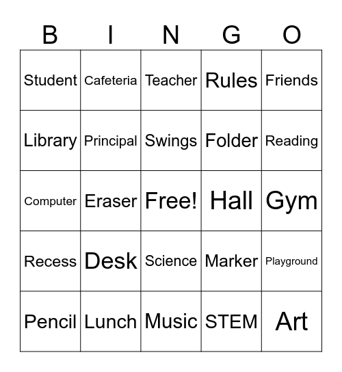 Back to School Bingo Card