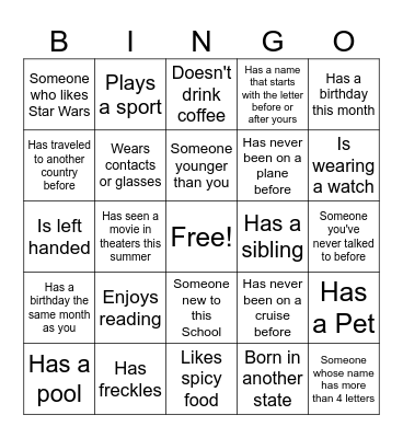 Meet the Class Bingo Card