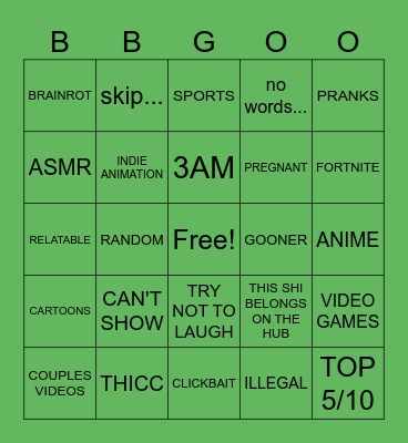 BAD YOUTUBE CONTENT BINGO! Bingo Card