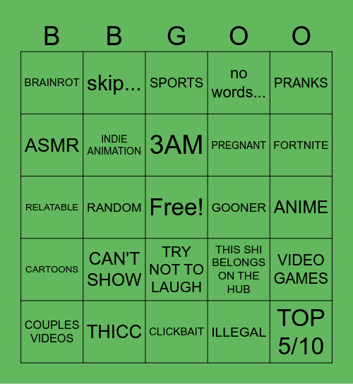 BAD YOUTUBE CONTENT BINGO! Bingo Card