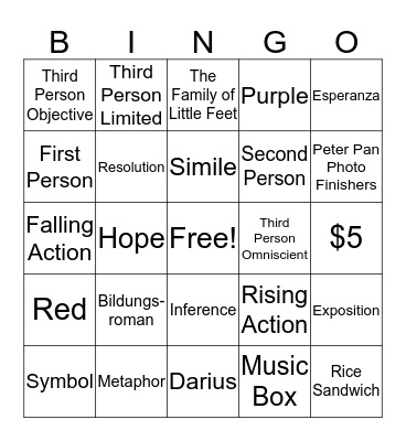 7th Grade English Bingo Card