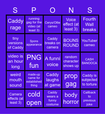 Caddicarus Bingo Card