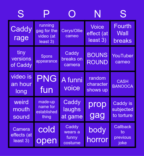 Caddicarus Bingo Card