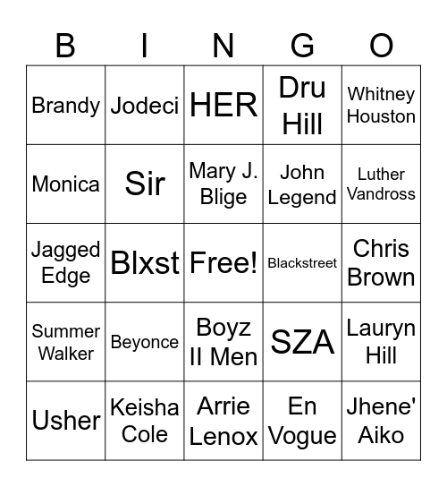 R&B Bingo Card