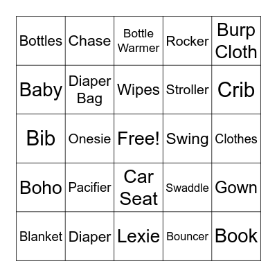 LEXIE'S BABY SHOWER BINGO Card