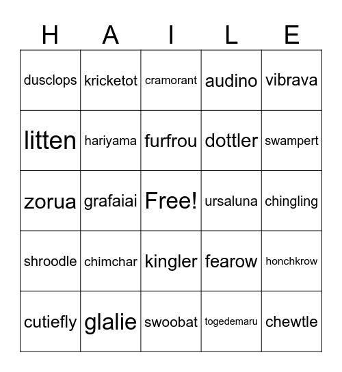 Kolya Bingo Card