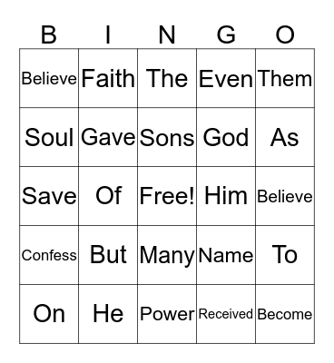 Day 4 St. John 1:12 Bingo Card