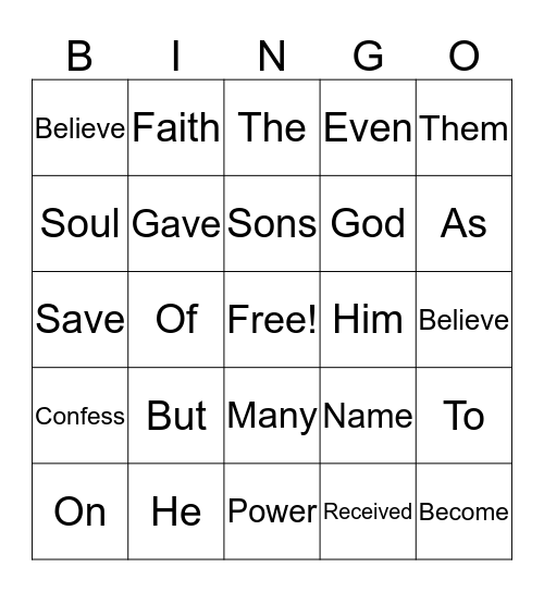 Day 4 St. John 1:12 Bingo Card