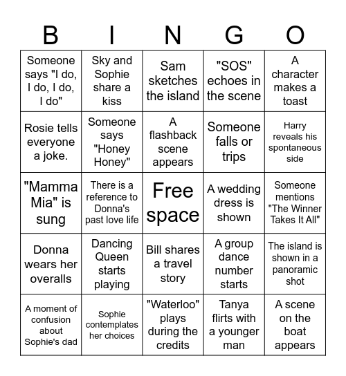 Mamma Mia! Bingo Card