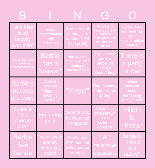 BARBIE MOVIE BINGO Card