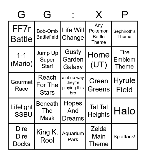 GG:XP Bingo Card