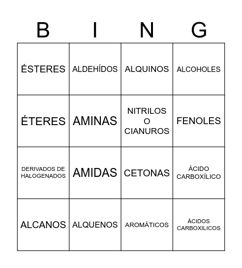 QUIMICA Bingo Card