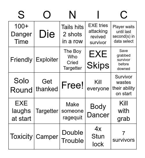 Sonic.EXE: The Disaster Bingo Card