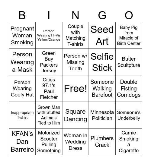 Minnesota State Fair Bingo Card