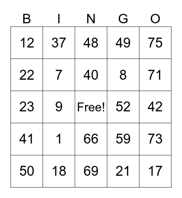 60 Bingo Card
