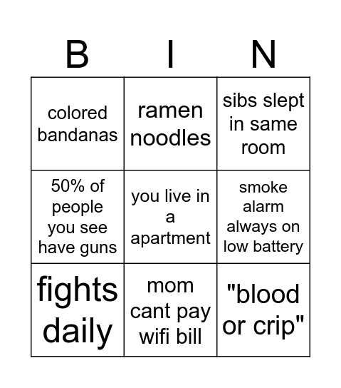 3x3 hood bingo Card