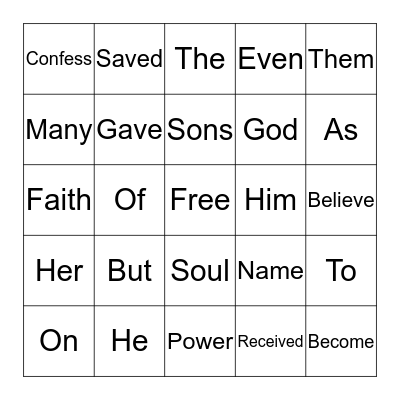 Day 4 St. John 1:12 Bingo Card