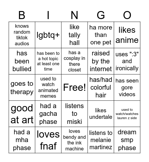 weird kid bingo Card